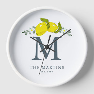 Lemon Citrus Floral White Monogram Uhr
