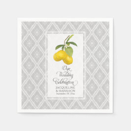 Lemon Citrus Floral Yellow Gray White Wedding Serviette