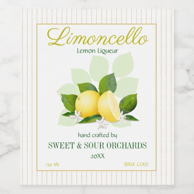Lemon Citrus Fruit Limoncello Weinetikett (Einzelnes Label)