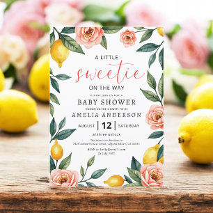 Lemon Citrus Fruit Pink Floral Summer Baby Dusche Einladung