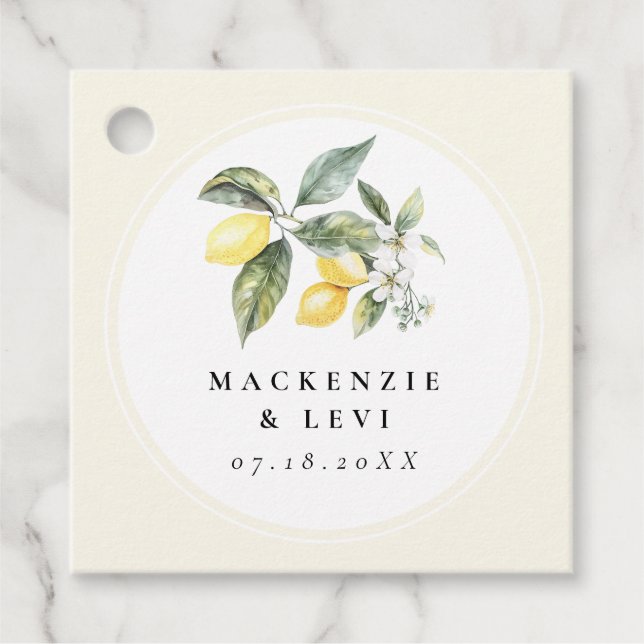 Lemon Citrus Garden Wedding Elegant Geschenkanhänger (Vorderseite)