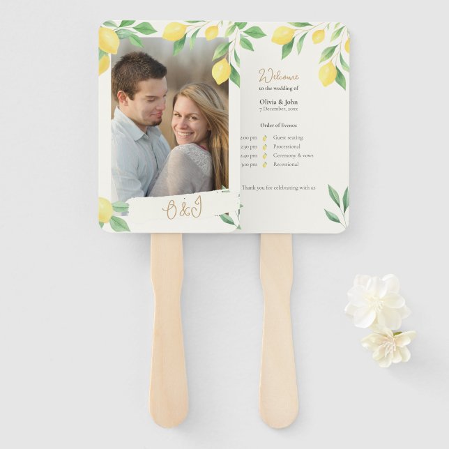 Lemon Citrus Greenery Wedding Ceremony Fan Program Fächer (Vorne und Hinten)