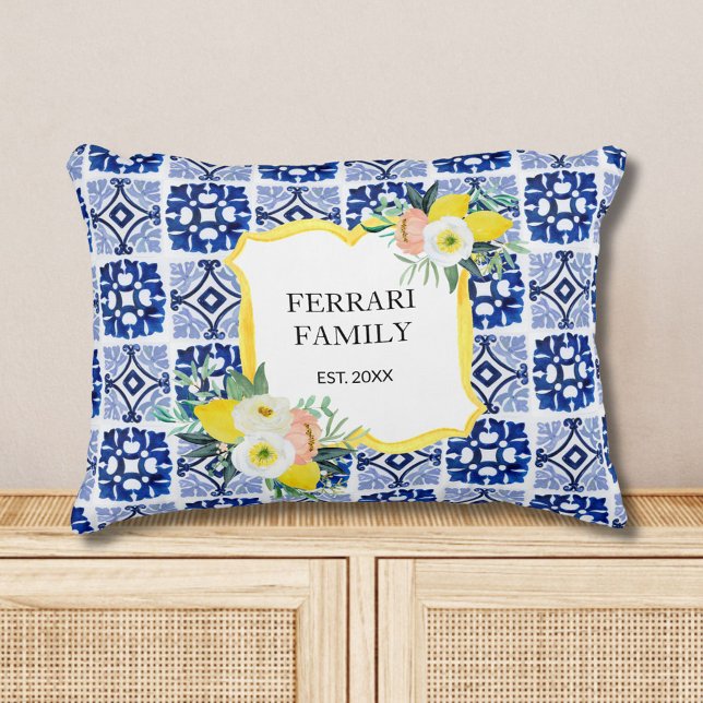 Lemon Citrus Italienisches Mittelmeer Fliesen Must Dekokissen (In situ)