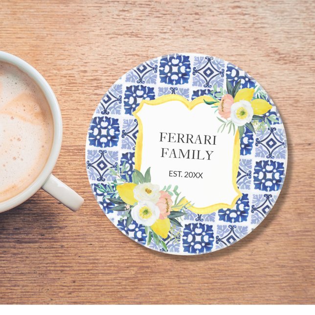 Lemon Citrus Italienisches Mittelmeer Fliesen Must Getränkeuntersetzer (In situ)