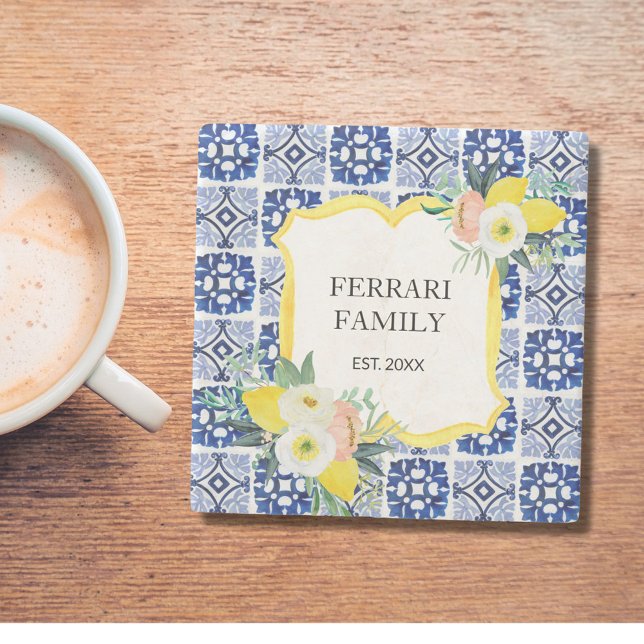 Lemon Citrus Italienisches Mittelmeer Fliesen Must Steinuntersetzer (In situ)