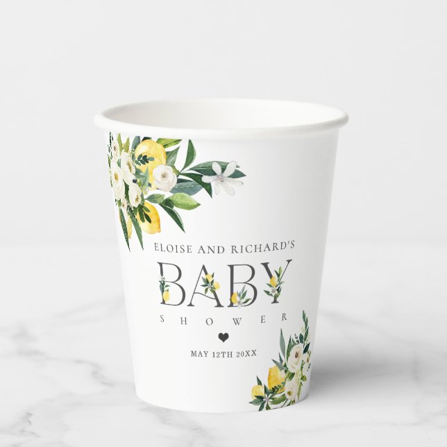 Lemon Citrus Mittelmeer Botanical Baby Dusche Pappbecher (Vorderseite)