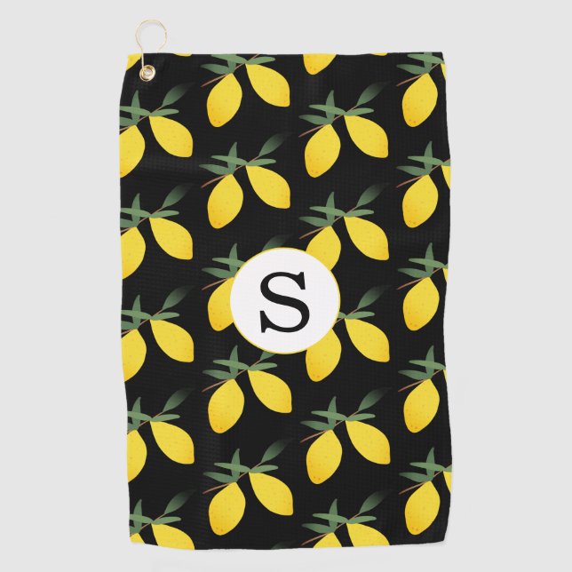 Lemon Citrus Monogram Golfhandtuch (Vorderseite)