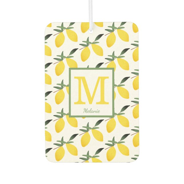 Lemon Citrus Monogram Name Autolufterfrischer (Vorderseite)