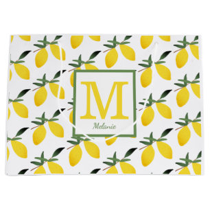 Lemon Citrus Monogram Name Große Geschenktüte