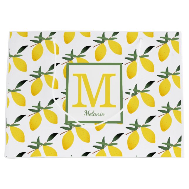 Lemon Citrus Monogram Name Große Geschenktüte (Vorderseite)