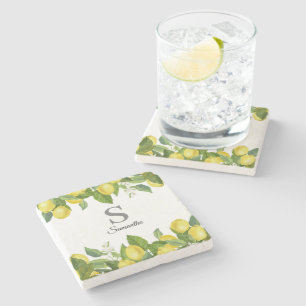 Lemon Citrus Monogram Name Steinuntersetzer