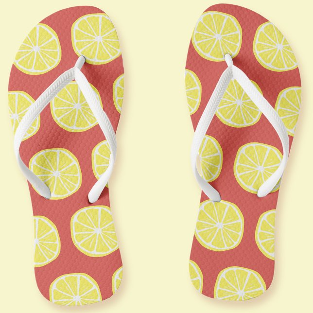Lemon Citrus Muster farbenfroh gelber Sommerspass Flip Flops (Lemon Citrus Pattern Colorful Yellow Summer Fun Flip Flops)