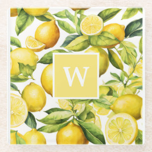 Lemon Citrus Muster Monogram Glasuntersetzer