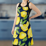Lemon Citrus Navy Blue Schürze<br><div class="desc">Diese Monogramm-Schürze weist ein botanisches Zitronenmuster auf, mit einem Marineband und einem Quadrat für den Anfang oben.</div>