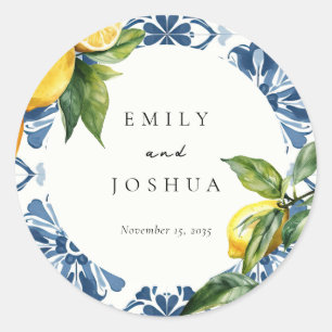 Lemon Citrus Positano Italienische Hochzeit Runder Aufkleber