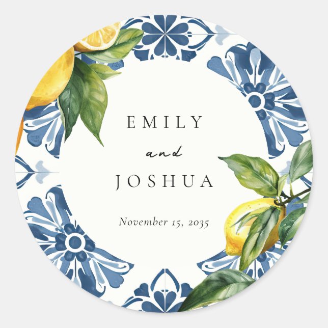 Lemon Citrus Positano Italienische Hochzeit Runder Aufkleber (Vorderseite)