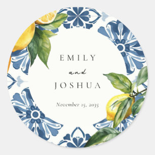 Lemon Citrus Positano Italienische Hochzeit Runder Aufkleber