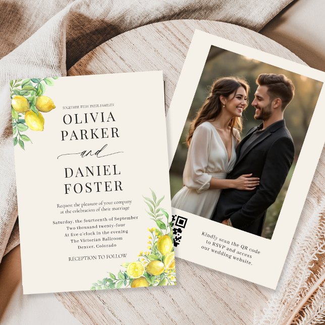 Lemon Citrus QR Code Photo Wedding Einladung (Von Creator hochgeladen)