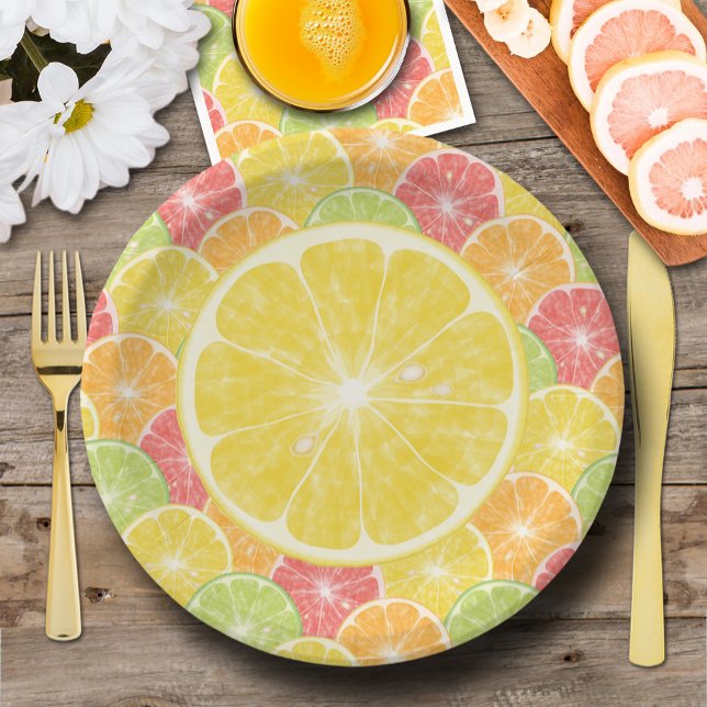 Lemon Citrus Slices Pappteller (Lemon Citrus Slices Paper Plates, fun for breakfast, brunch, dessert, 2 sizes)