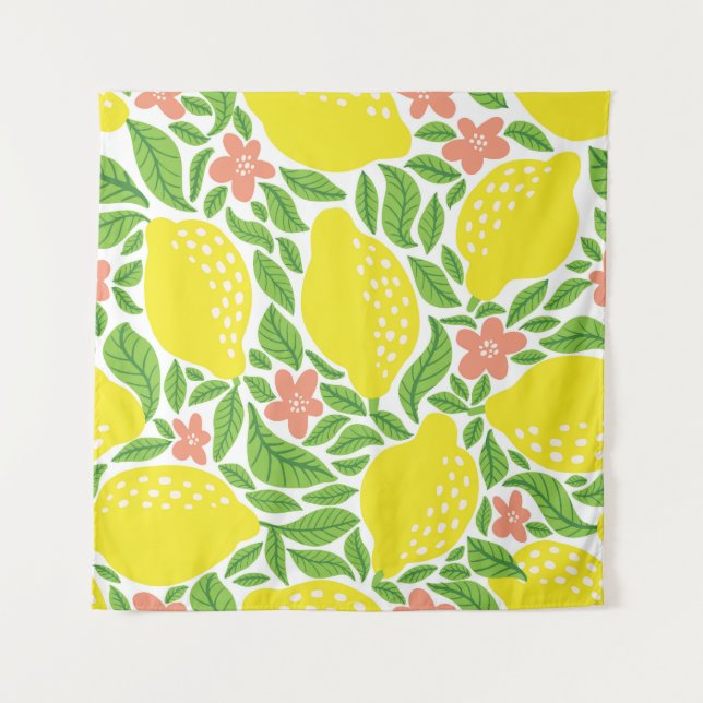 Lemon Citrus Summer Vintag Pattern Wandteppich (Vorderseite)