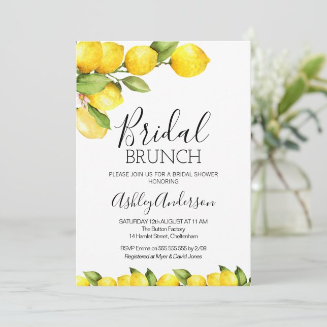 Lemon Citrus Themed Bridal Dusche Einladung (Stehend Vorderseite)