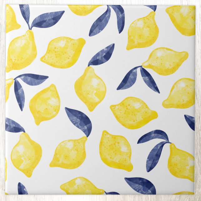 Lemon Citrus Wasserfarbe Mittelmeer Fliese (Modern citrus lemon watercolor pattern decorative ceramic tile)