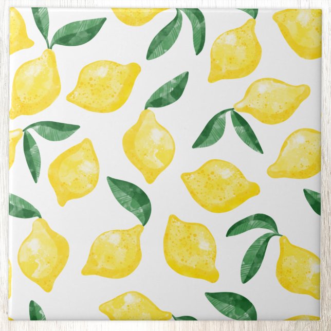 Lemon Citrus Wasserfarbe Mittelmeer Fliese (Modern citrus lemon watercolor pattern decorative ceramic tile)