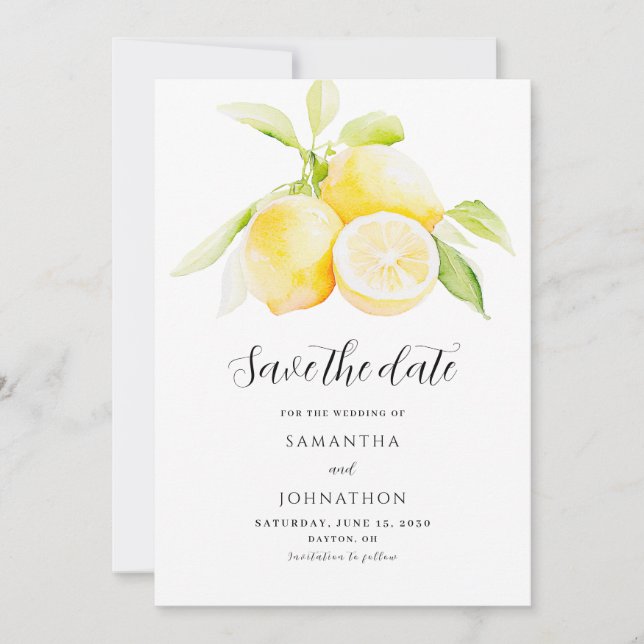 Lemon Citrus Watercolor Hochzeit speichern das Dat Save The Date (Vorderseite)