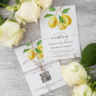 Lemon Citrus Watercolor QR Code Hochzeit Einladung