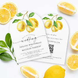 Lemon Citrus Watercolor QR Code Hochzeit Einladung