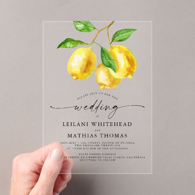 Lemon Citrus Watercolor Wedding Acryleinladungen (Insitu (Handheld))