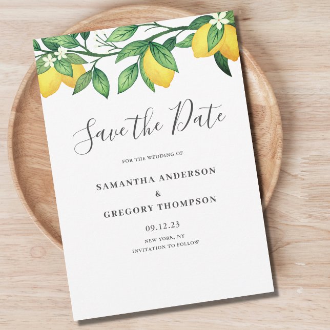 Lemon Citrus Wedding Flat Save the Date Card (Von Creator hochgeladen)