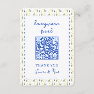 Lemon Citrus Wedding Honeymoon Fund QR Code Begleitkarte