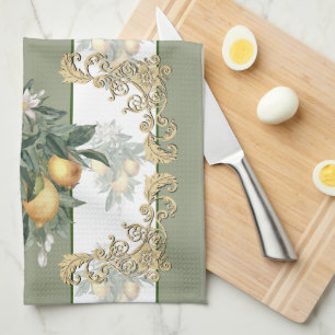 Lemon Citrus   Weiß und grün gestrichen Elegant Geschirrtuch