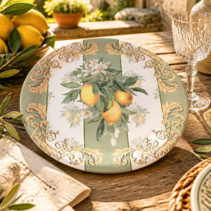 Lemon Citrus Weiß und grün gestrichen Elegant Pappteller