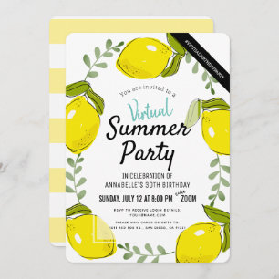Lemon Citrus White Summer Adult Virtual Birthday Einladung