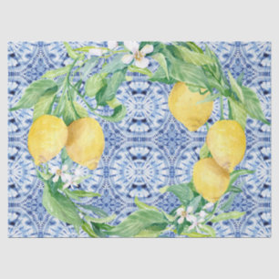 Lemon Citrus Wreath Bauernhof Navy Blue n White Seidenpapier