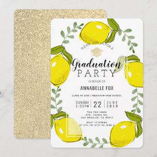 Lemon Citrus Wreath Gold Glitzer Abschluss Einladung