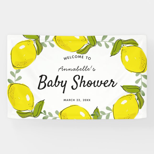 Lemon Citrus Wreath White Baby Dusche Banner (Horizontal)