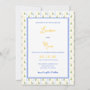 Lemon Citrus Yellow and Blue Italian Chic Wedding Einladung