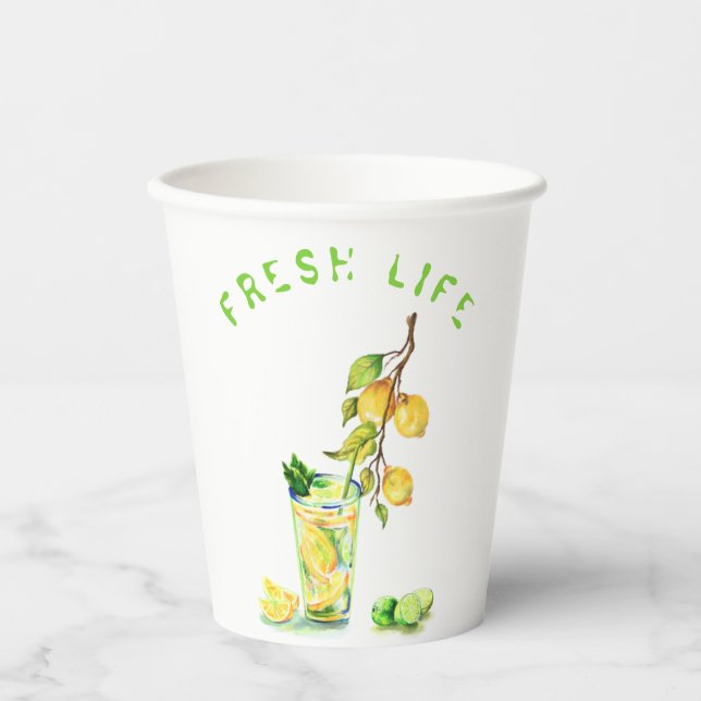 Lemon Cool Drink Lemonade Paper Cups Summer Party Pappbecher (Vorderseite)