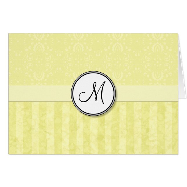 Lemon Cream Damask mit Streifen und Monogramm (Vorderseite (Horizontal))