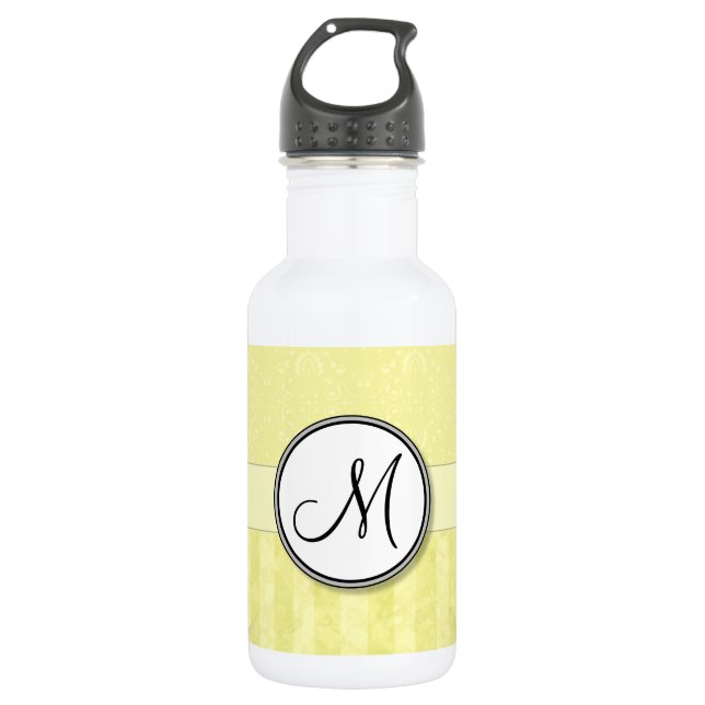 Lemon Cream Damask mit Streifen und Monogramm Trinkflasche (Vorderseite)
