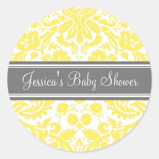 Lemon Damask Baby Dusche Pflegeaufkleber Runder Aufkleber (Vorderseite)