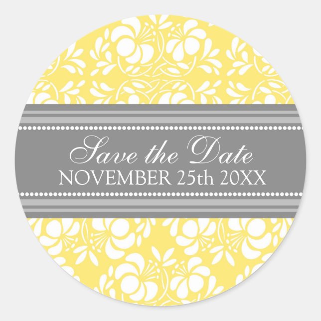Lemon Damask Save the Date Umschlag Aufkleber (Vorderseite)