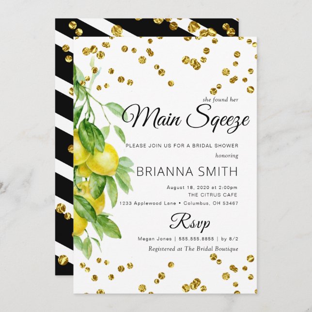 Lemon Decorated Elegant Bridal Dusche Einladung (Vorne/Hinten)