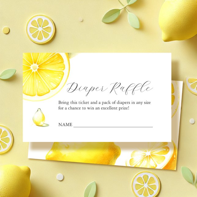 Lemon Diaper Raffle Einladungskarte (Diaper raffle insert card watercolor lemons citrus theme baby shower insert.)