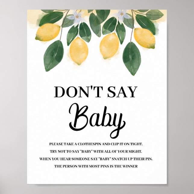Lemon Dont say Baby Shower SIgn Poster (Vorne)