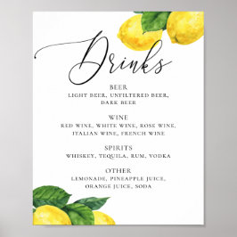 Lemon Drinks Signieren | Citrus Botanical Wedding  Poster