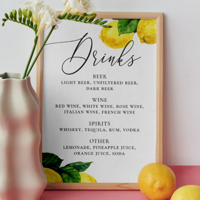 Lemon Drinks Signieren | Citrus Botanical Wedding  Poster (Von Creator hochgeladen)
